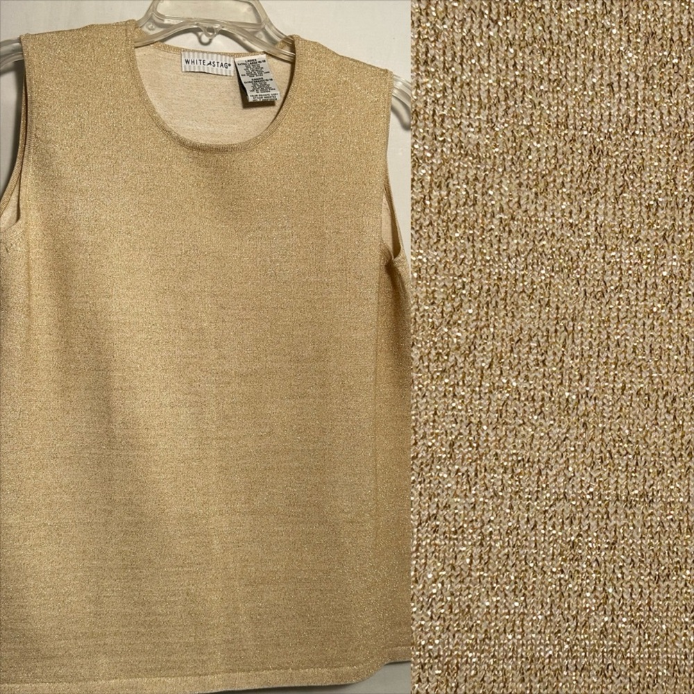 WOMENS 16/18 LG/XLG WHITE STAG GOLD W/GOLD METALLIC SLEEVELESS PULLOVER SWEATER
